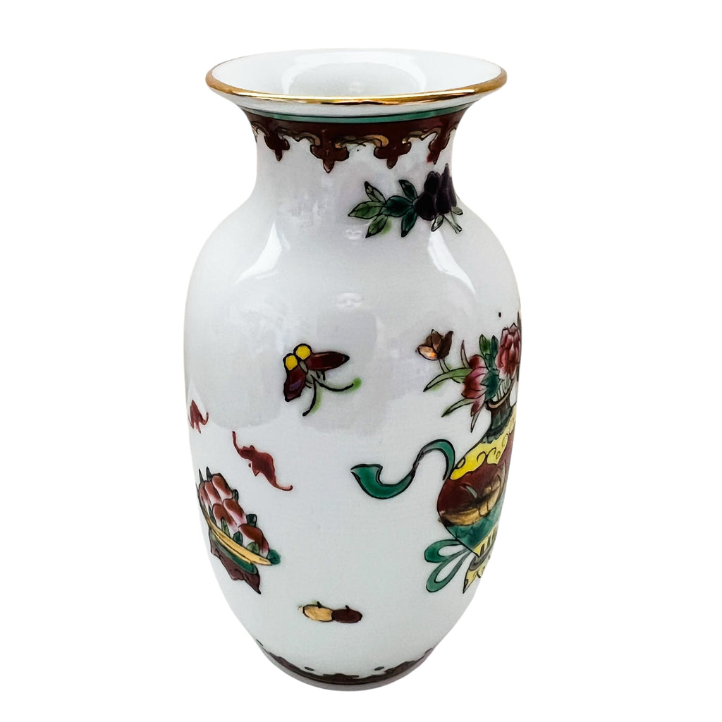 Vintage Chinese Porcelain w/Butterflies & Floral Art Gold Trim Vase