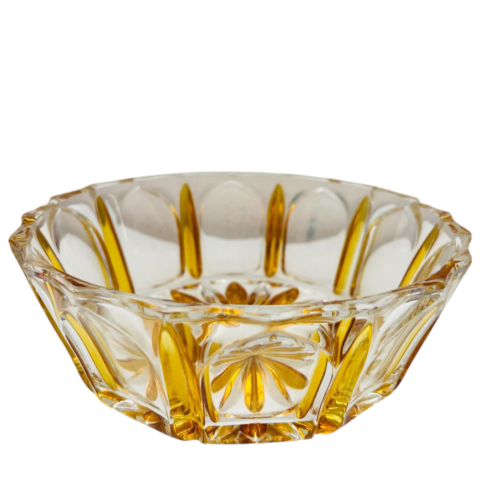 Vintage Depression Starburst Amber Glass Clear Bowl
