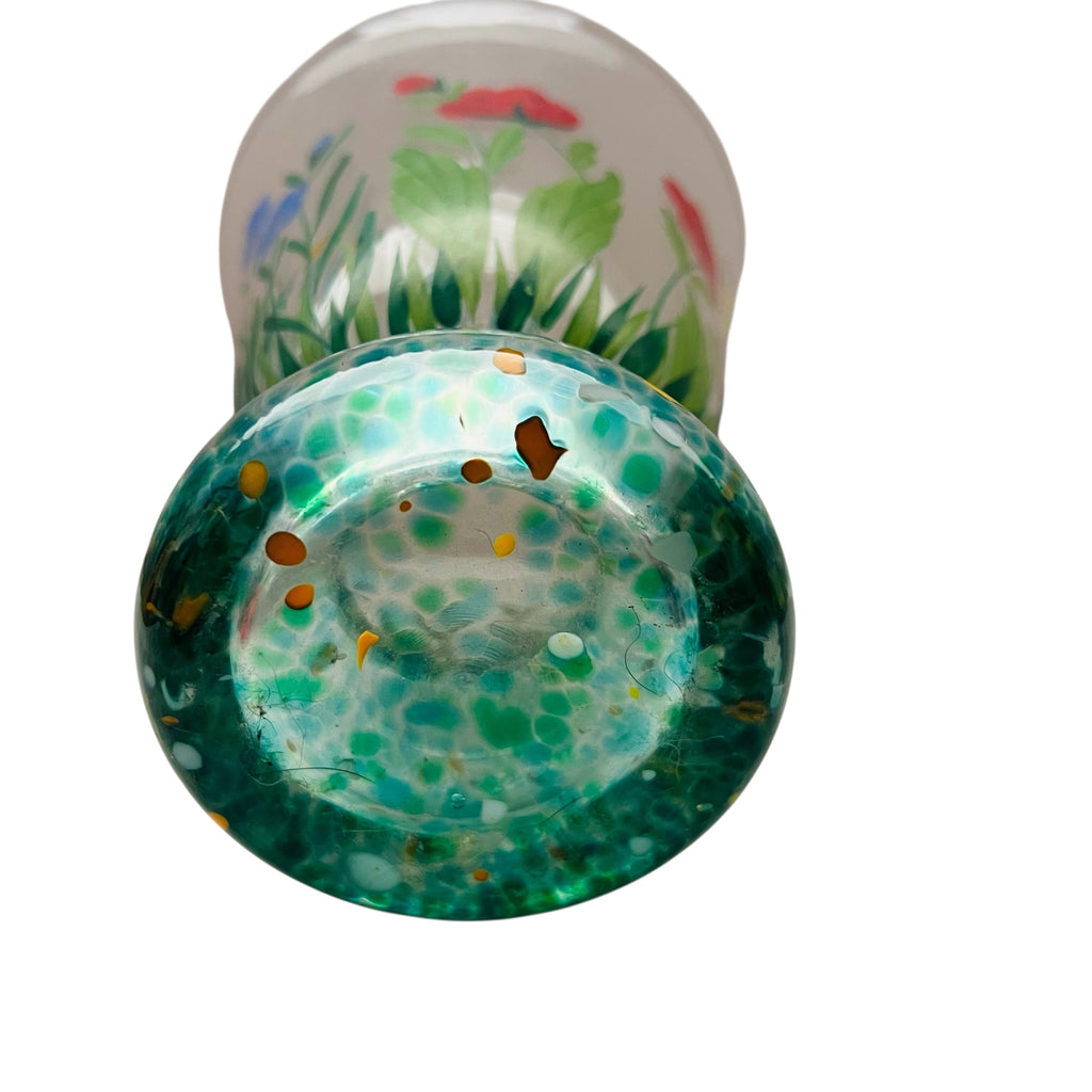 Vintage Hand-Painted Floral Butterfly Glass Vase