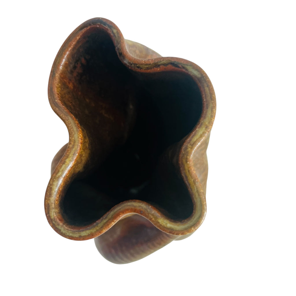 Vintage George Ohr? Style Expresso Glazed Earthenware Vase