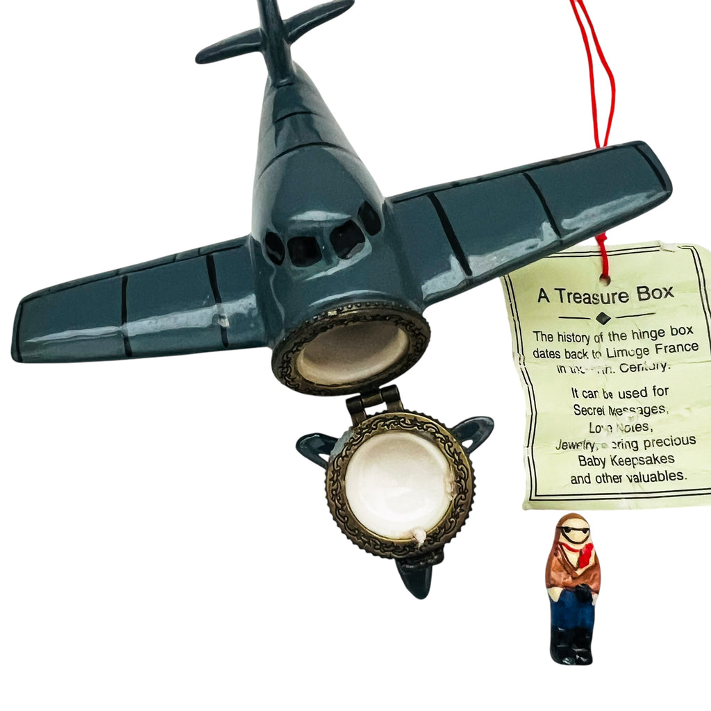 Airplane with Pilot Ceramic Hinged Trinket Box