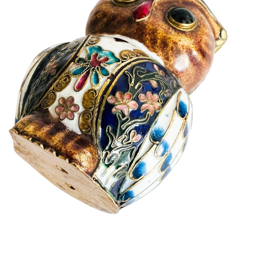 Vintage Cloisonne Enamel Brass Owl Figurine