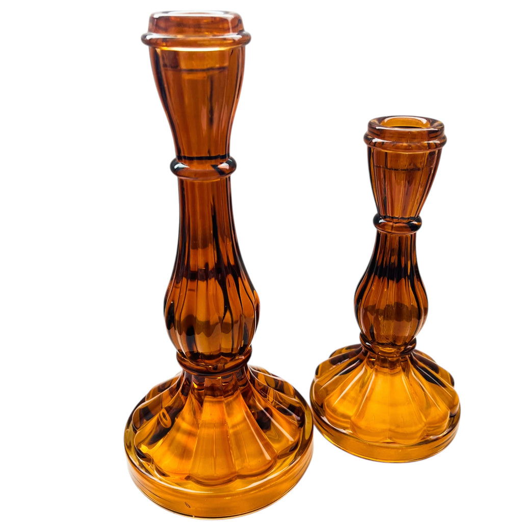 Vintage Amber Glass Candle Holders