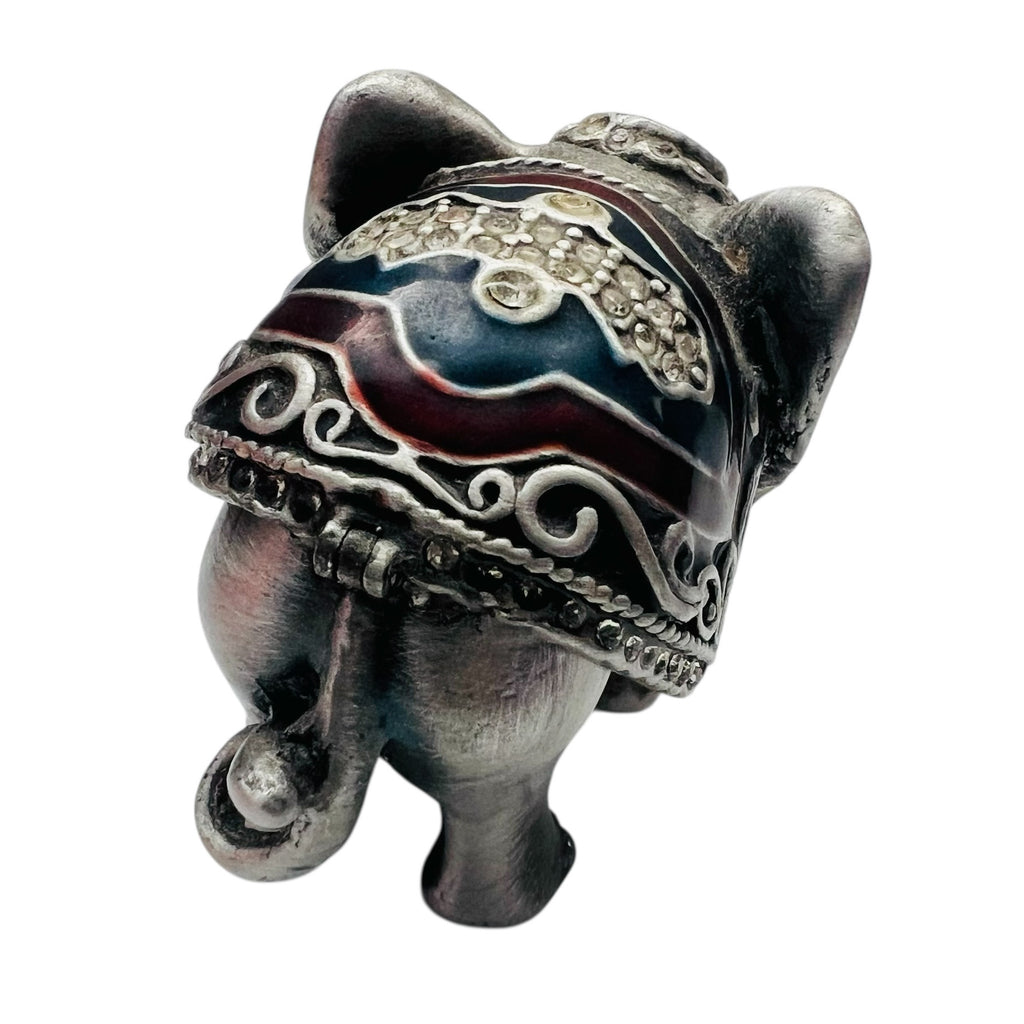 Vintage Rhinestone Elephant Hinged Trinket Box