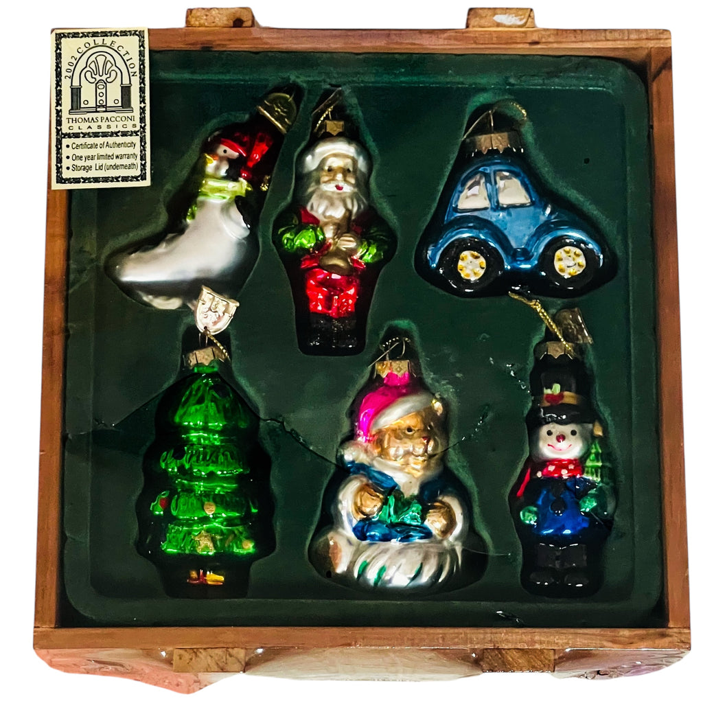 Vintage Thomas Pacconi Classics 6 Blown Glass Christmas 2002 Ornaments