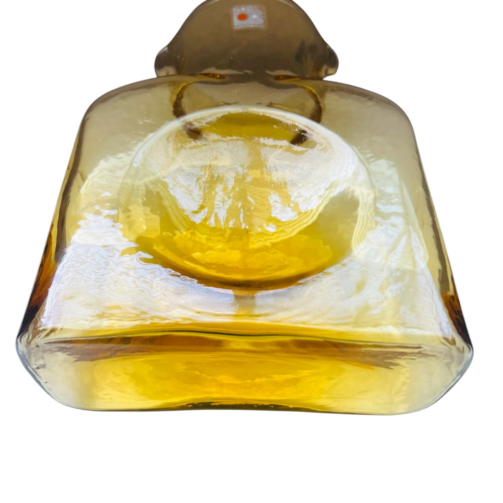 Vintage Blenko Amber Yellow Glass Double Spout Water Bottle Carafe Pitcher Vase