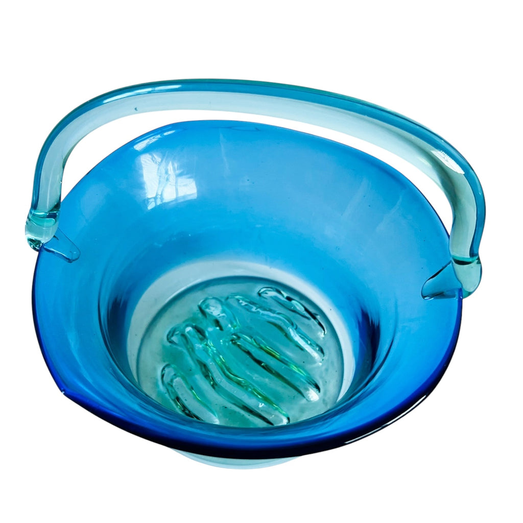 Vintage Blenko Big Sky Line Glass Handle Basket