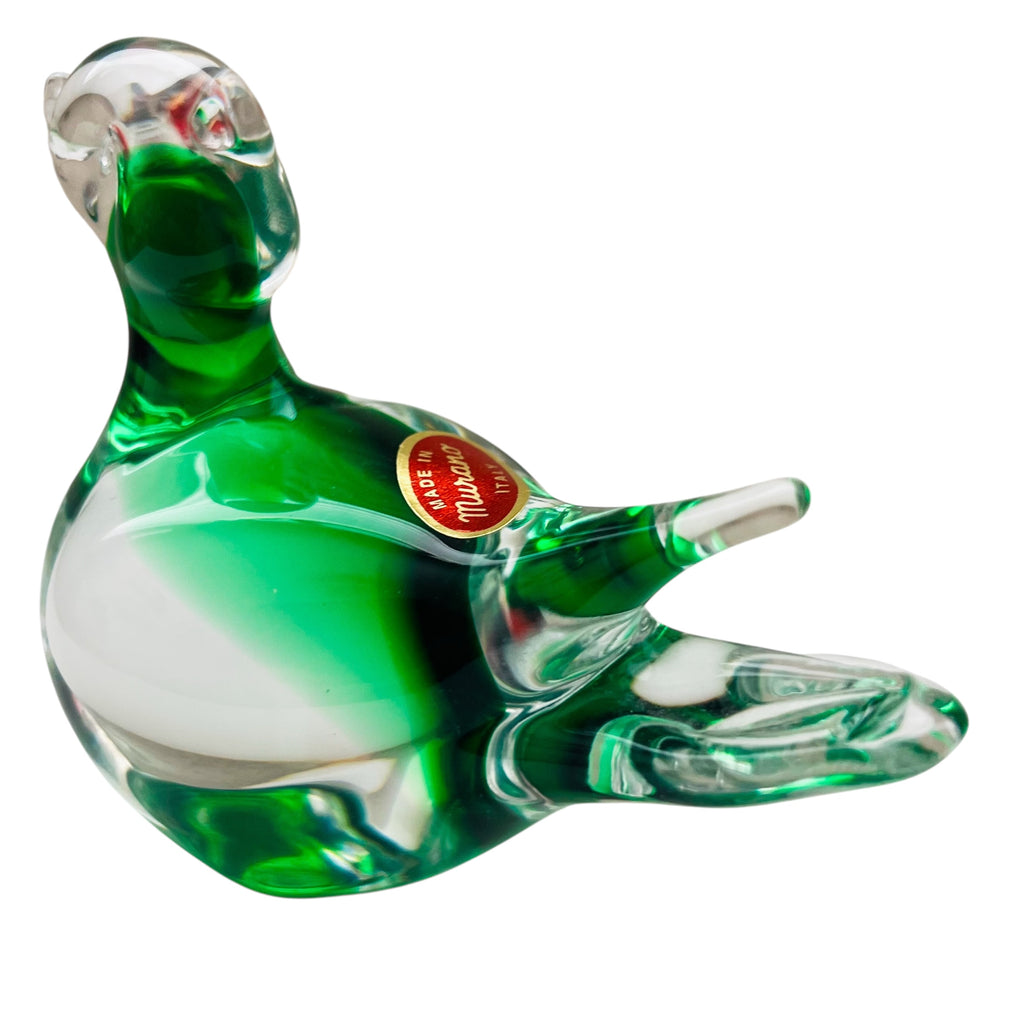 Vintage Murano Glass Green Clear Duck Figurine