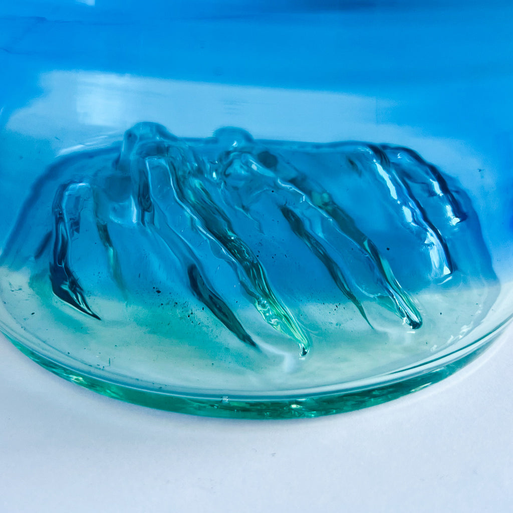 Vintage Blenko Big Sky Line Glass Handle Basket