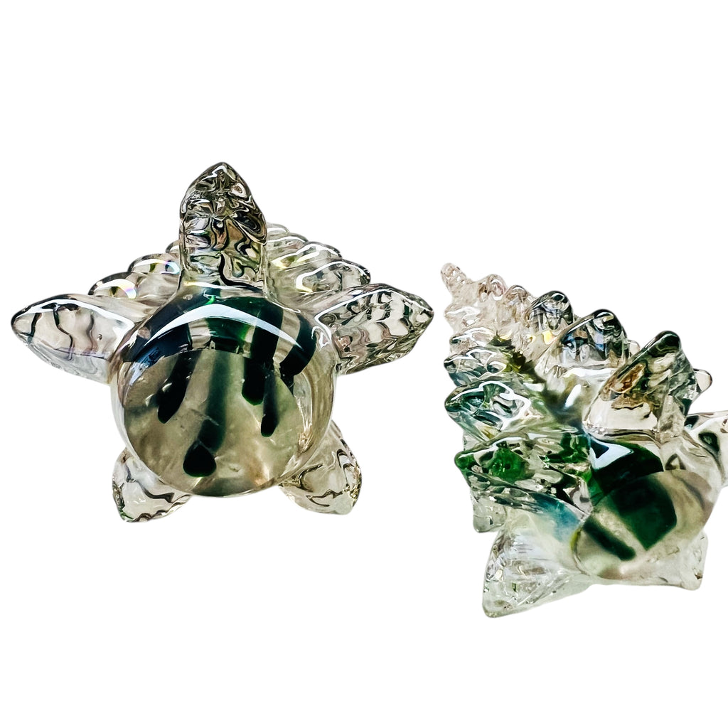 Vintage Silvestri Clear Crystal Green Ribbon Glass Christmas Trees