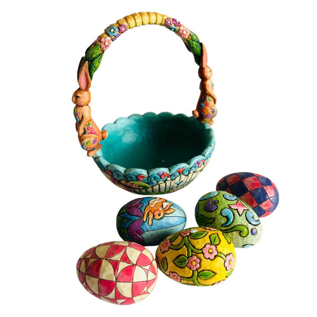 Vintage Jim Shore Heartwood Creek Hunting Eggs Finding Joy Basket