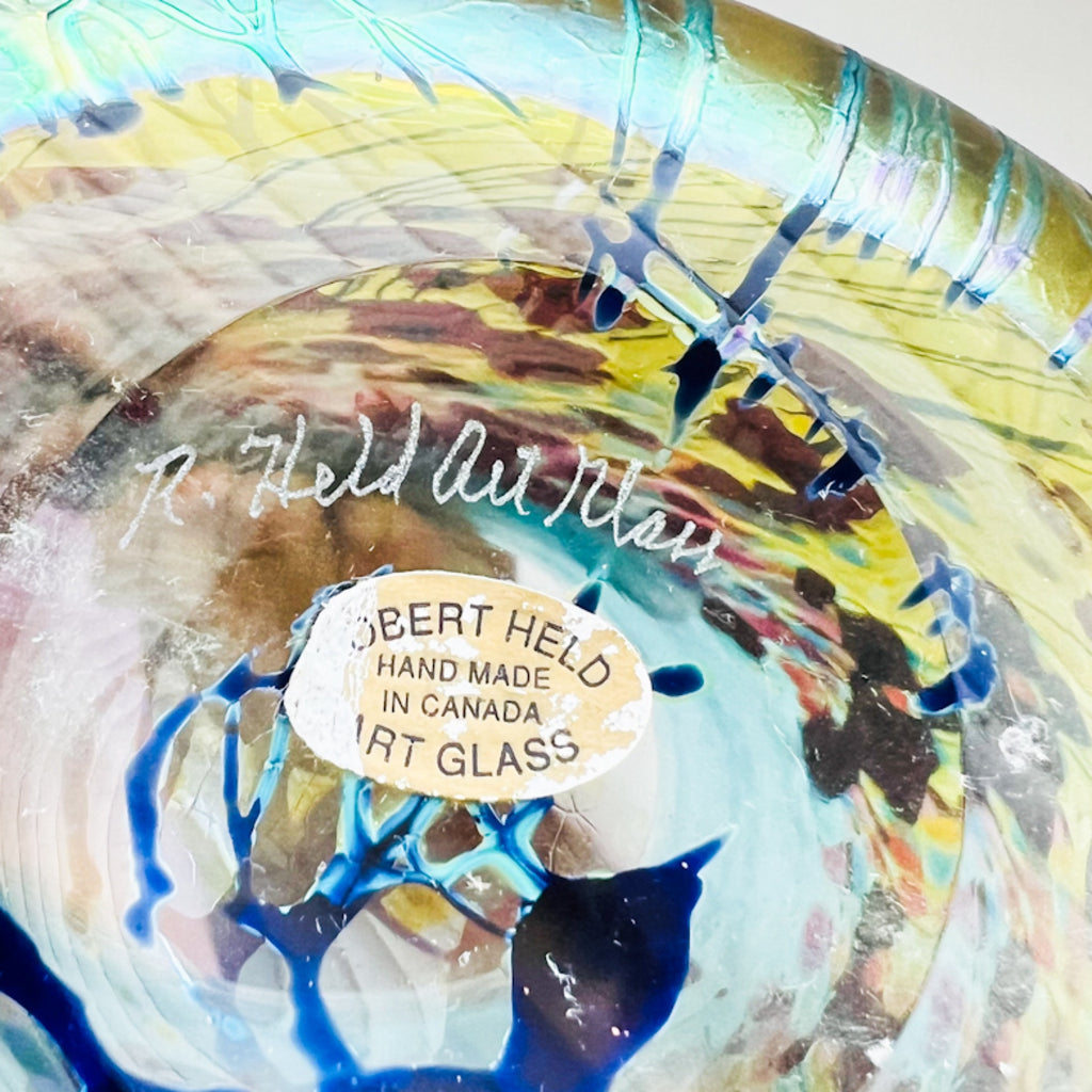 Robert Held Art Red Poppies Amber Blue Glass Signed Vase