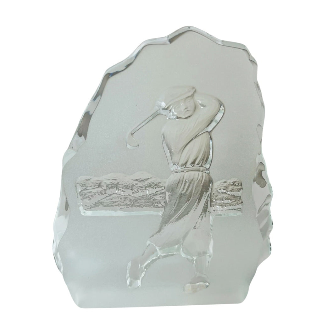 Vintage Hand Made Czech Republic Bohemia Golf Art Glass Paperweight
