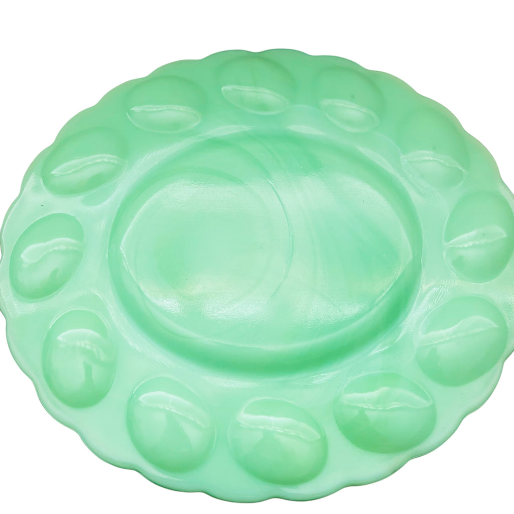 Vintage Fenton Jadeite Hen on Nest Deviled Egg Platter
