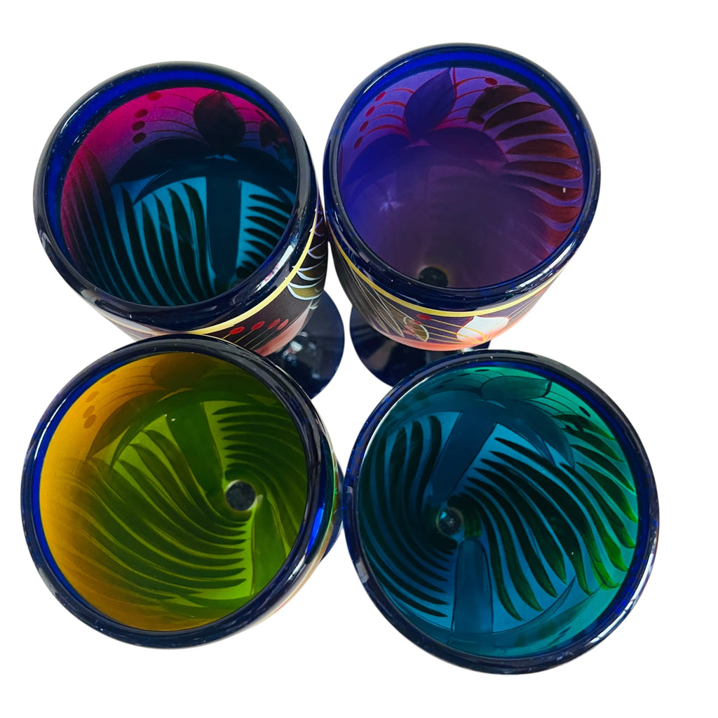 Floral Goblet Glasses Multicolor Set of 4
