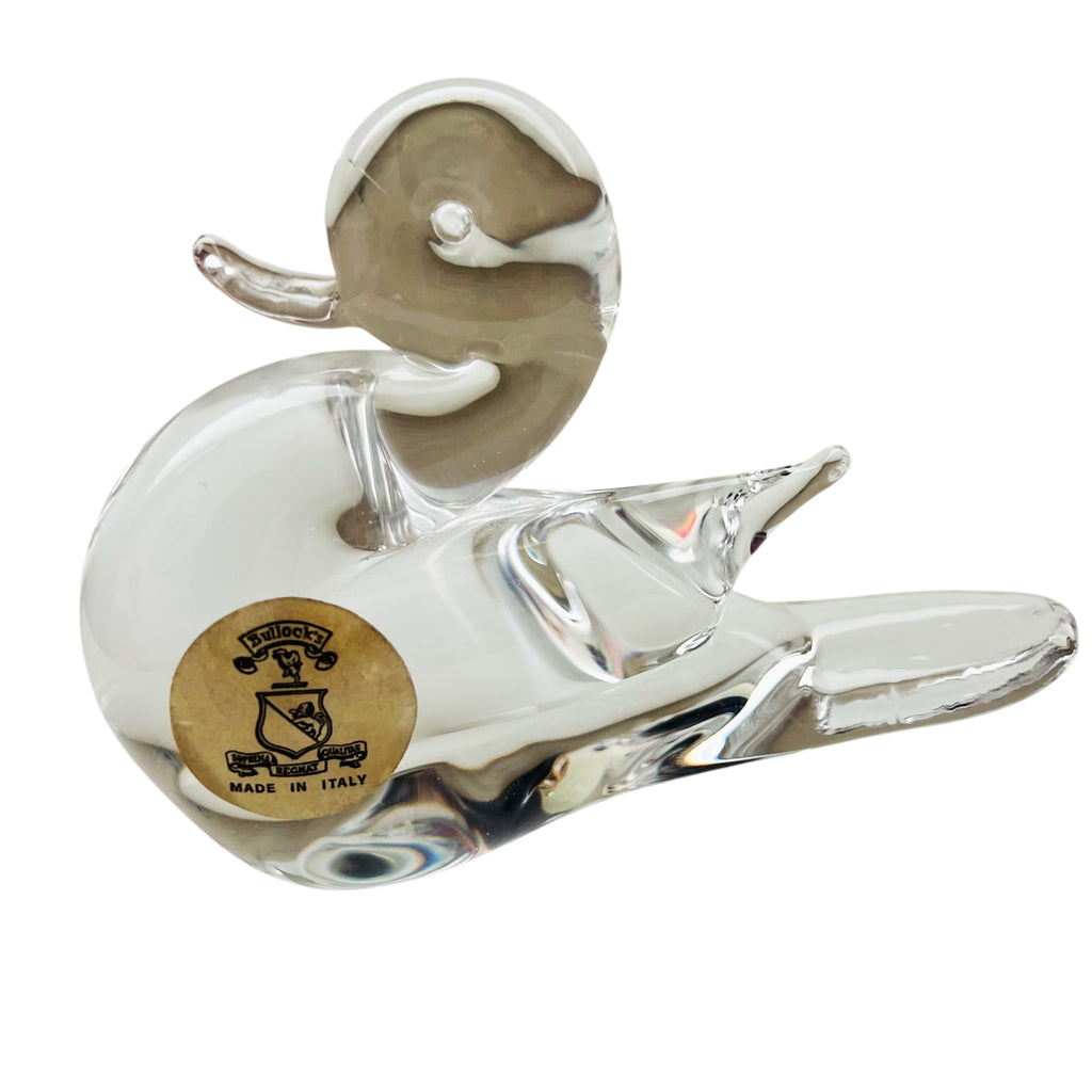 Vintage Bullocks Italy Clear Glass Duck Paperweight