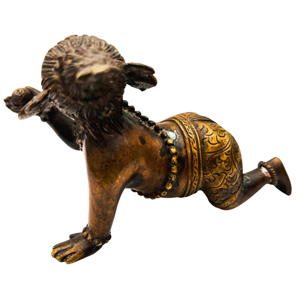 Vintage Brass Ganesh Crawling Statue Figure