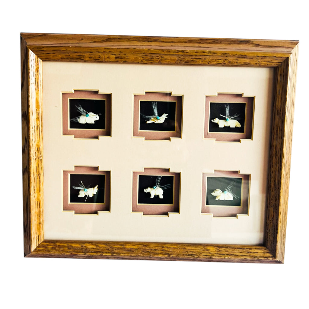 Vintage Ross & Cleo Southwestern Shadow Box Animals Stone Wooden Frame