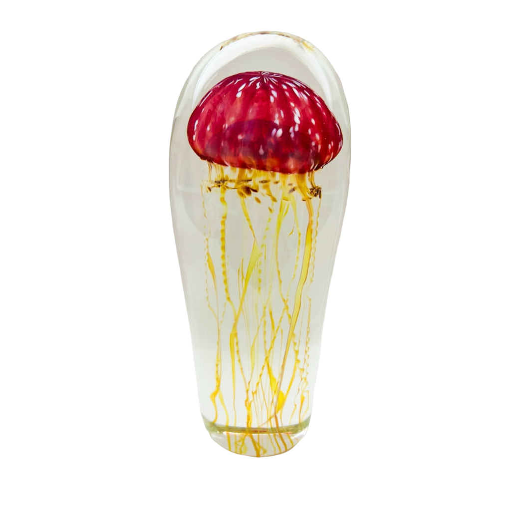 Richard Satava Art Glass Ruby Moon Jellyfish Sculpture Signed | 2839-06