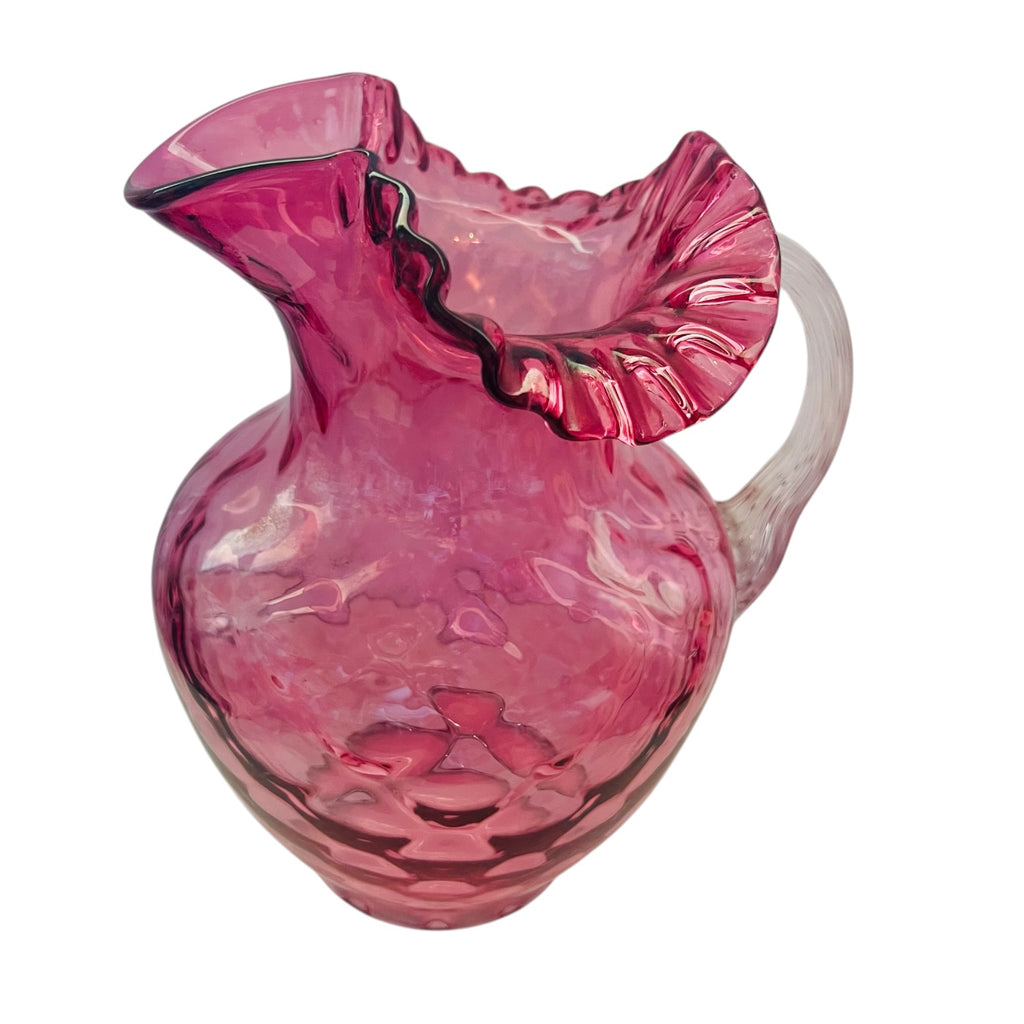 Vintage Fenton Ruby Red Glass Ruffled Edge Pitcher with 6 Matching Tumblers