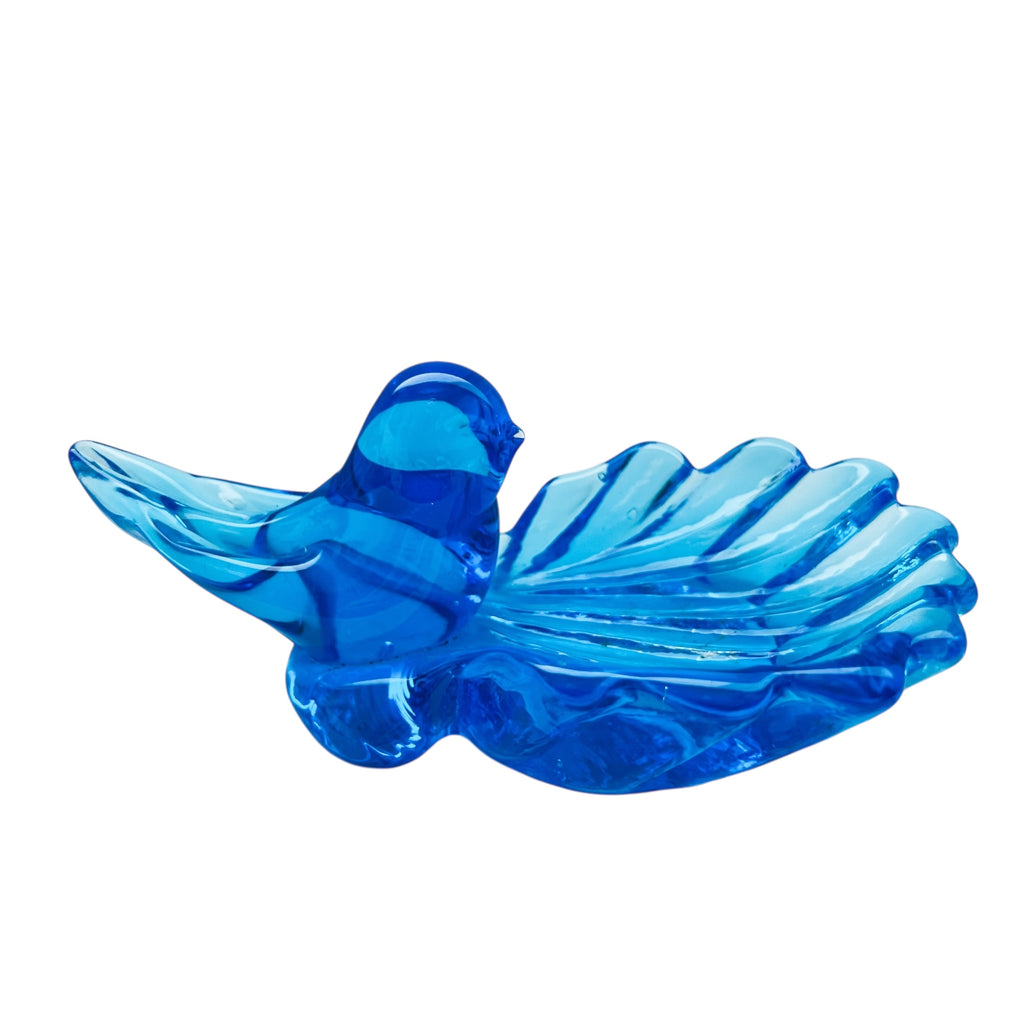 Vintage Bluebird Trinket Dish Art Glass Signed by Artist Leo Ward