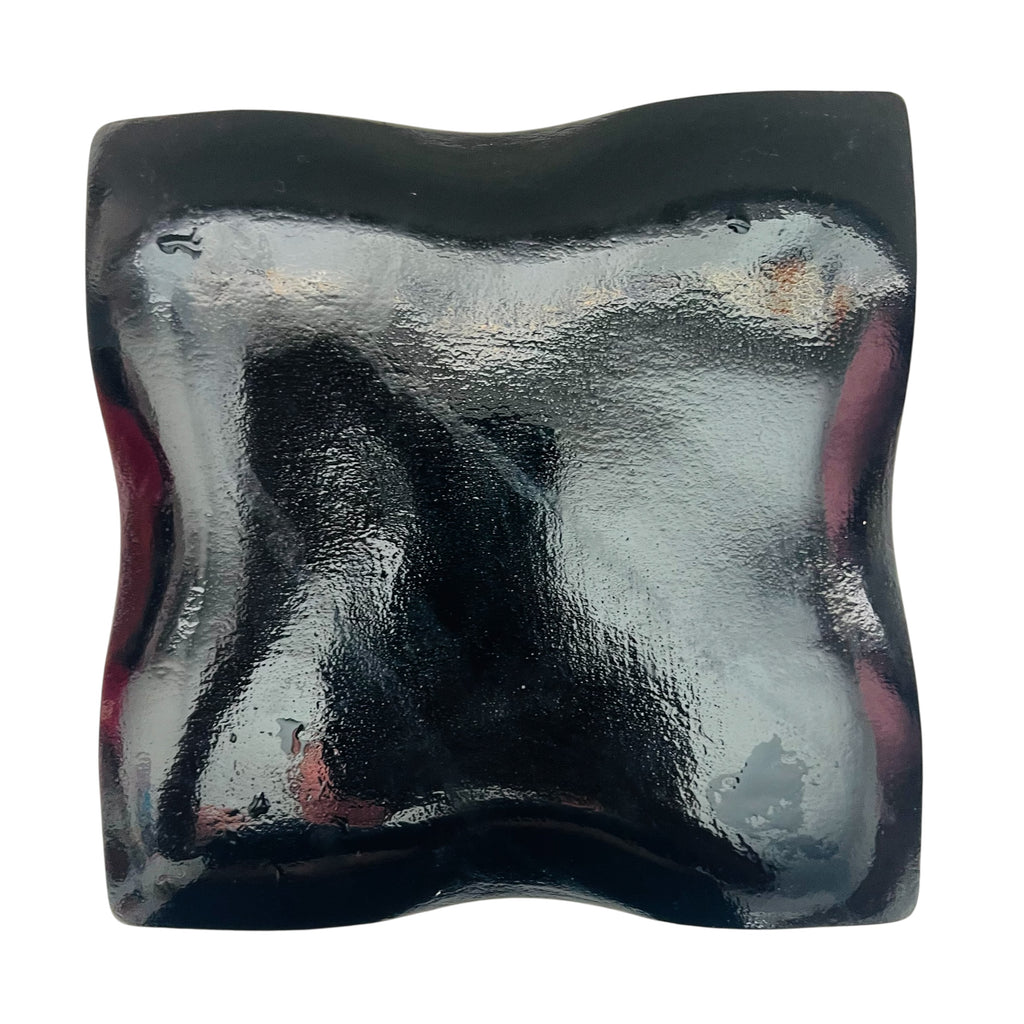 Vintage Fused Black Glass Tray Plate with Purple Flower Design