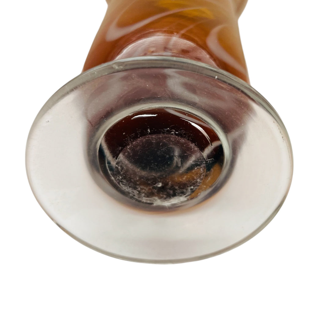 Vintage Amber and White Swirl Art Glass Footed Vase