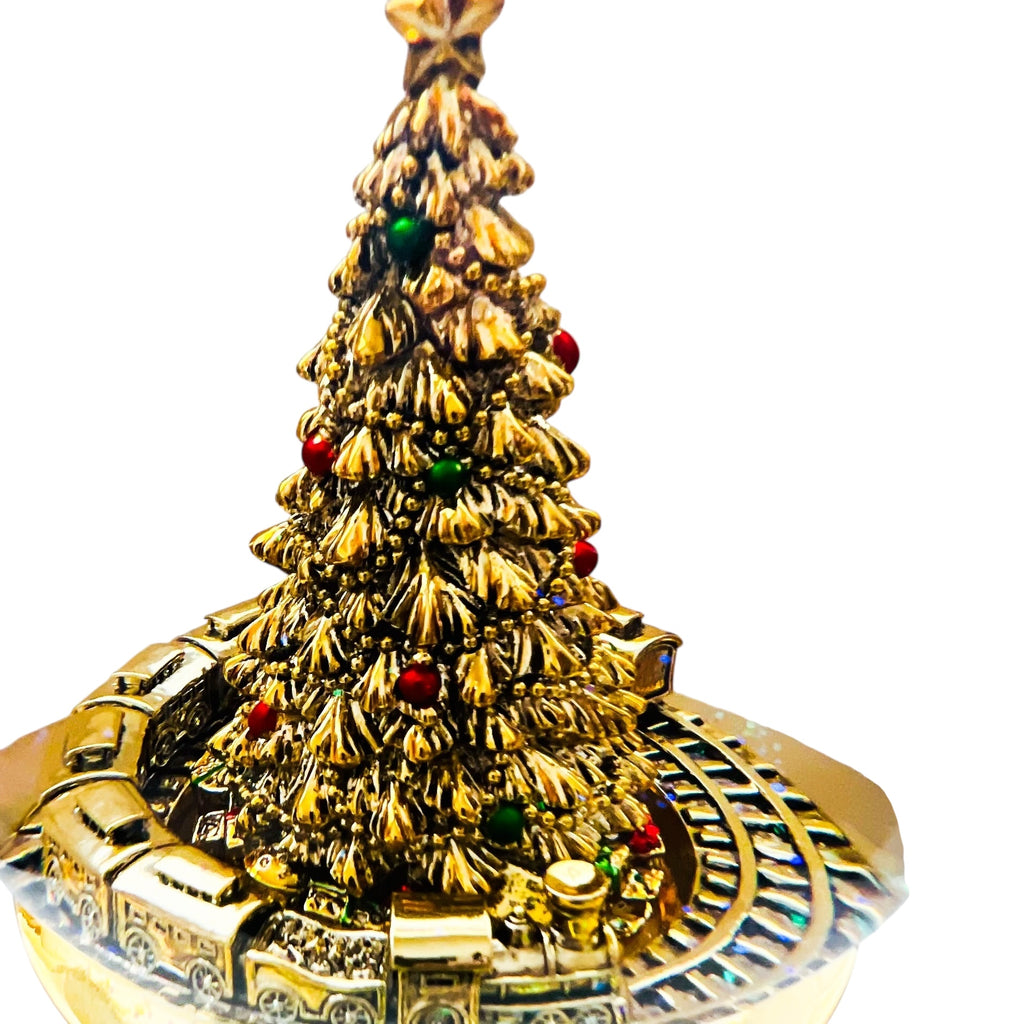 THINGS REMEMBERED Gold Tree and Train Musical Snow Globe