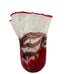 Vintage Art Red Glass Red and White Gold Swirled Ruffle Vase