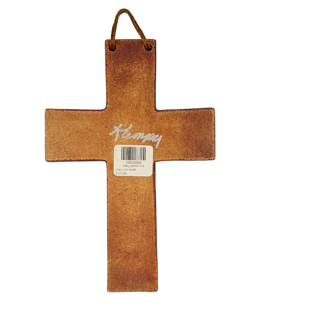 Inlay Decorative Textured Cross Wall Hanging with Blue Hearts