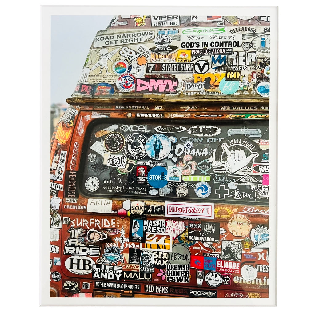Sticker Design SoCal Van Life Black Framed Art Print