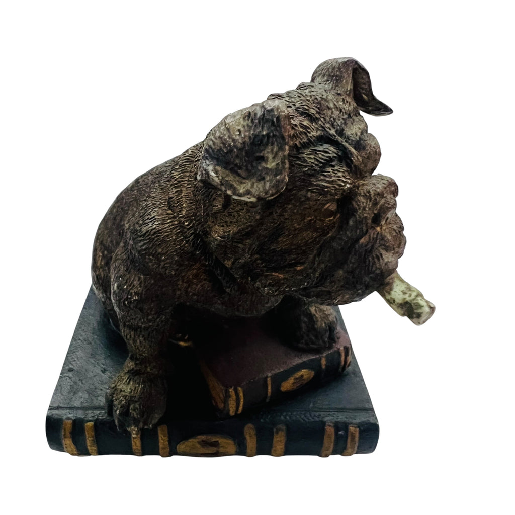 Russ Berries Bulldog Sitting On Book Smoking Cigar Figure