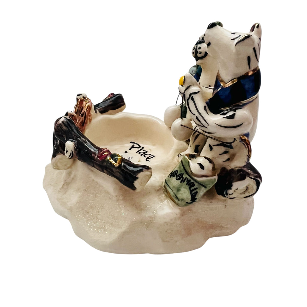 Vintage Blue Sky Heather Goldminc Tea Light Holder Bears Roasting Marshmallows