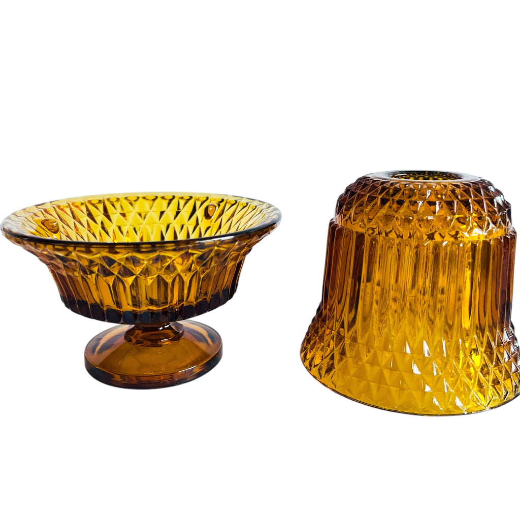 Vintage Indiana Glass Amber Tea Light Holder Fairy Lamp