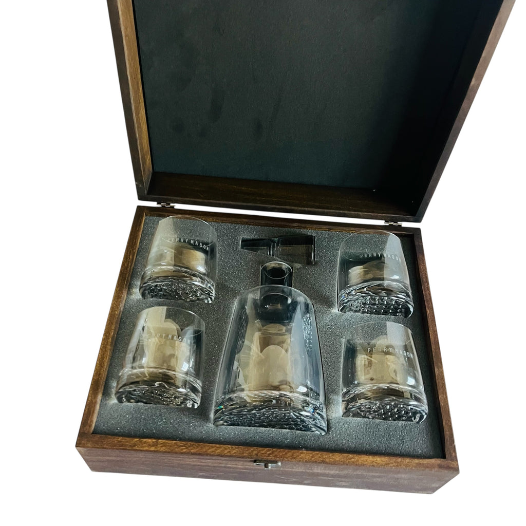 Perry Mason HBO Decanter Glass Set Signed Collector Wood Box