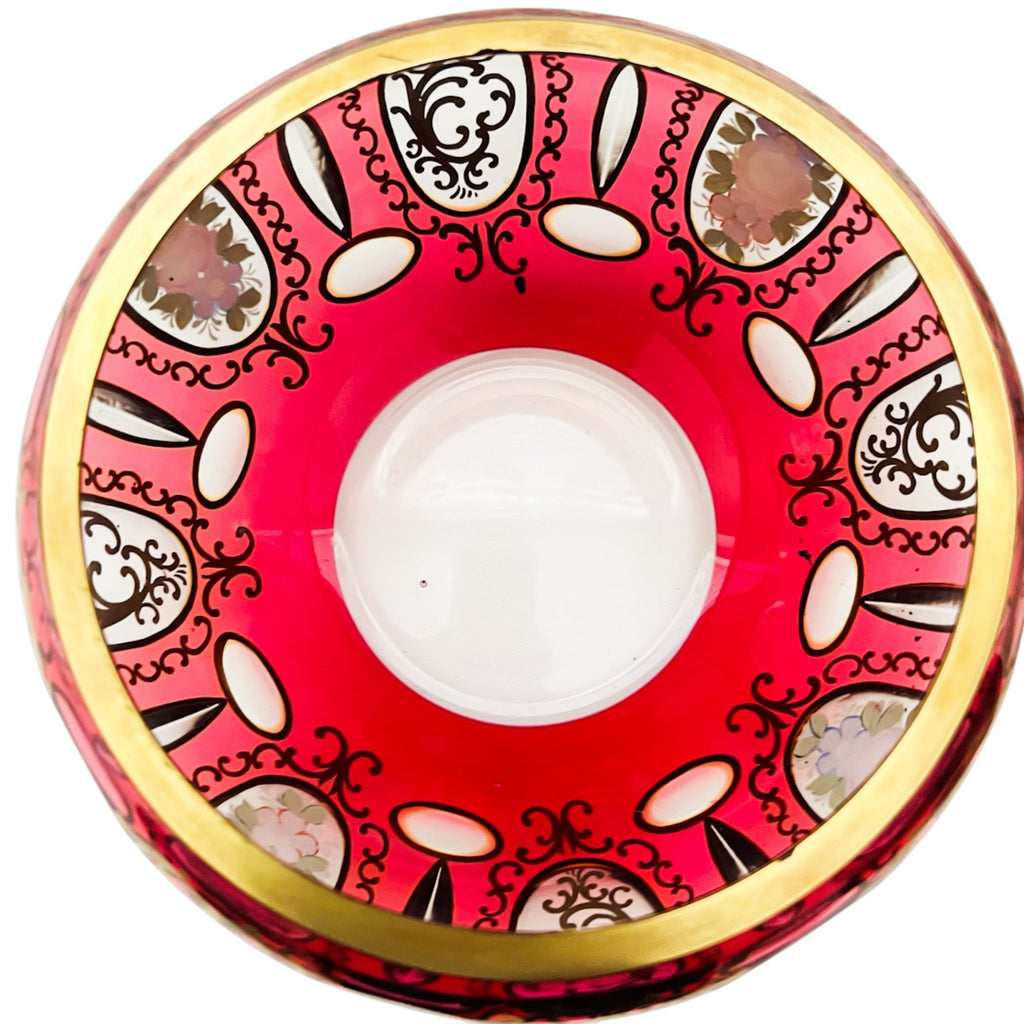 Antique Bohemian Czech Cranberry Glass Candy Dish