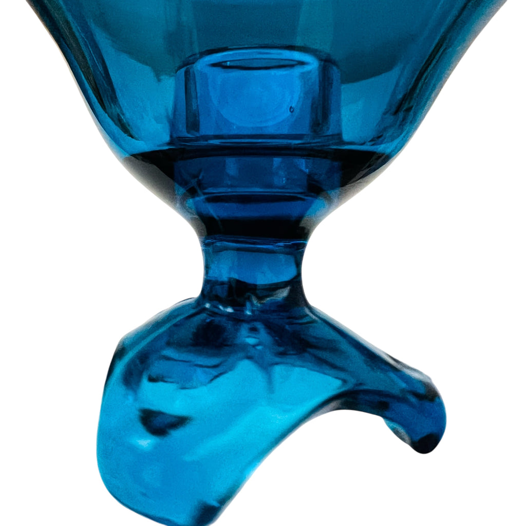 Vintage Viking Glass Bluenique Taper Candle Holder