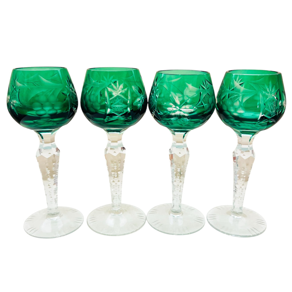 Vintage Mini Emerald Vintage Green Cut Crystal Glasses Set of 4