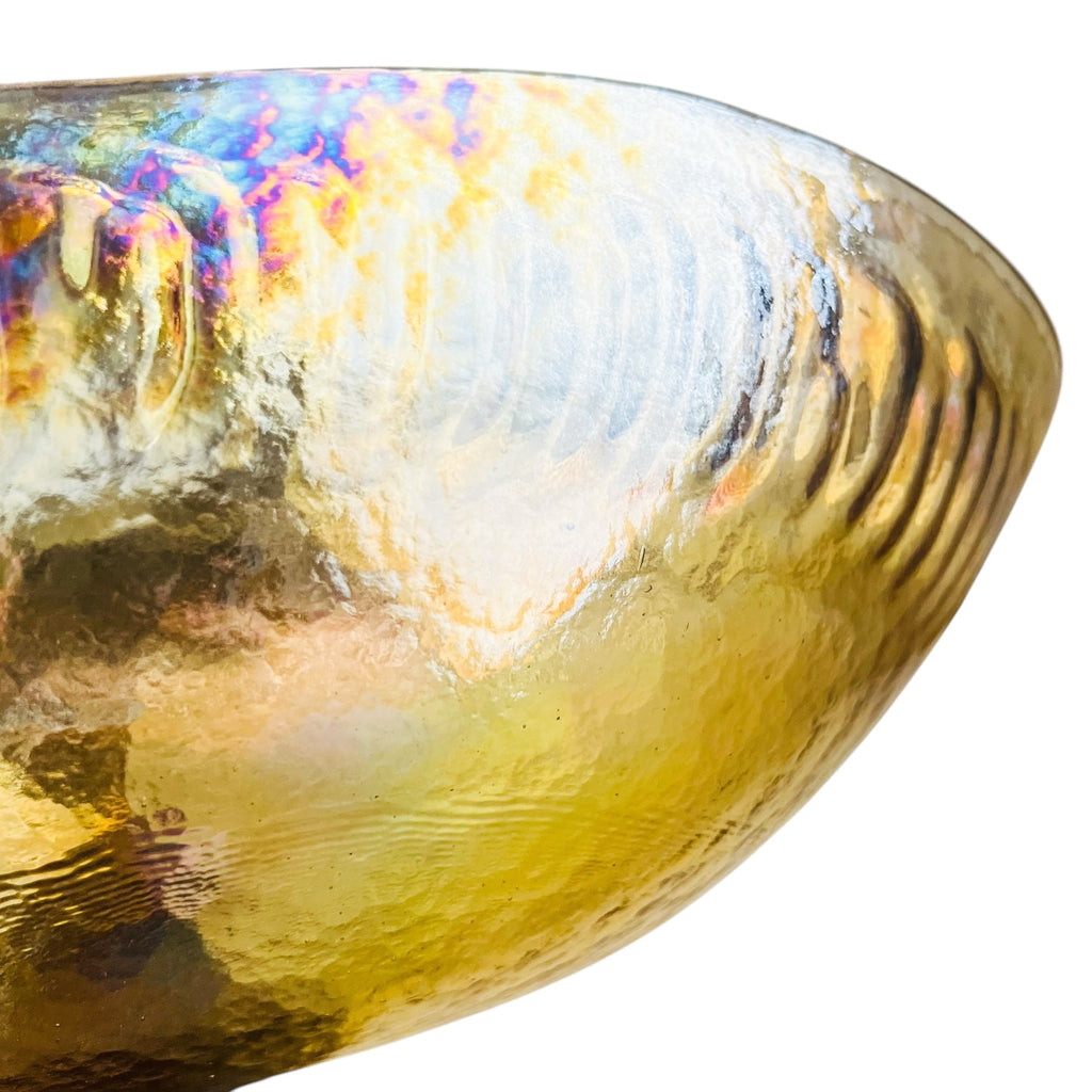 Vintage Yalos Casa Murano Iridescent Gold Art Glass Centerpiece Folded Bowl