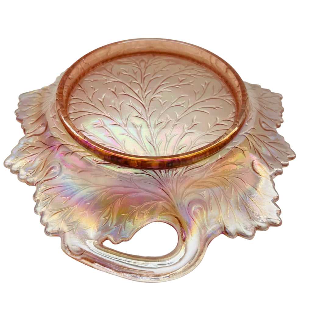 Vintage Rose Pink Iridescent Leaf Serving Dish