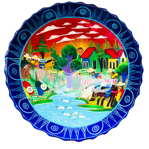 Vintage Colorful Pottery Mexican Hand Painted Footed Bowl