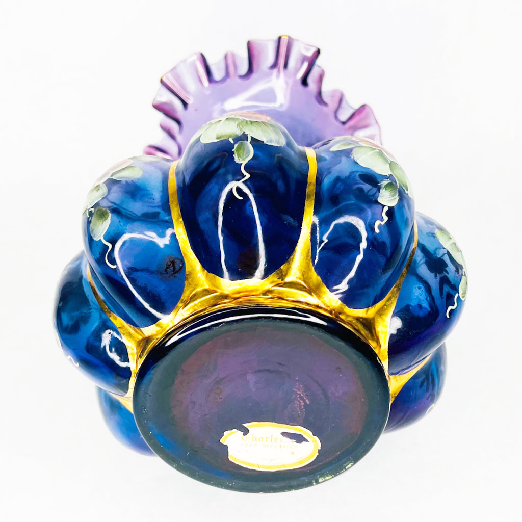 Fenton Mulberry Hand Painted Charleton Design Ruffled Melon Vase