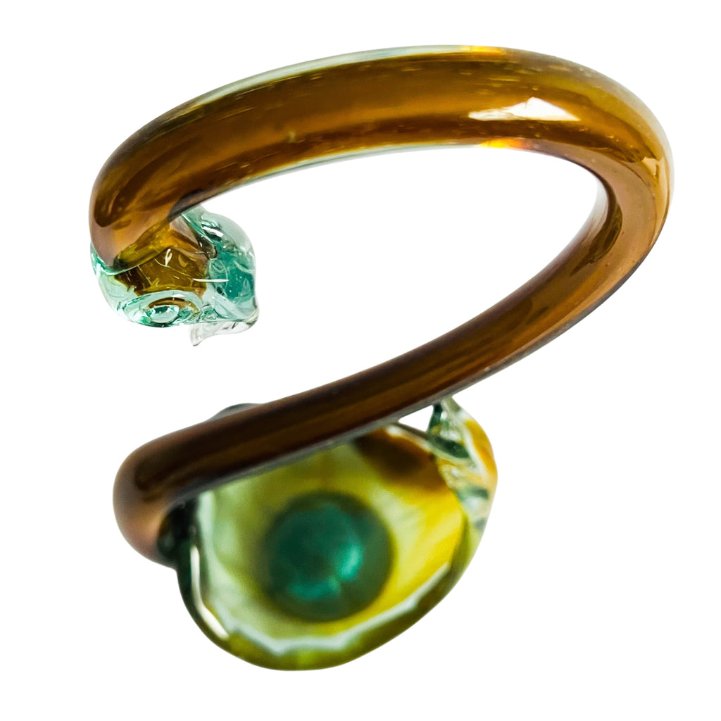 Vintage Glass Swan Basket Tall Hand Blown Green Brown Swirl Art Glass