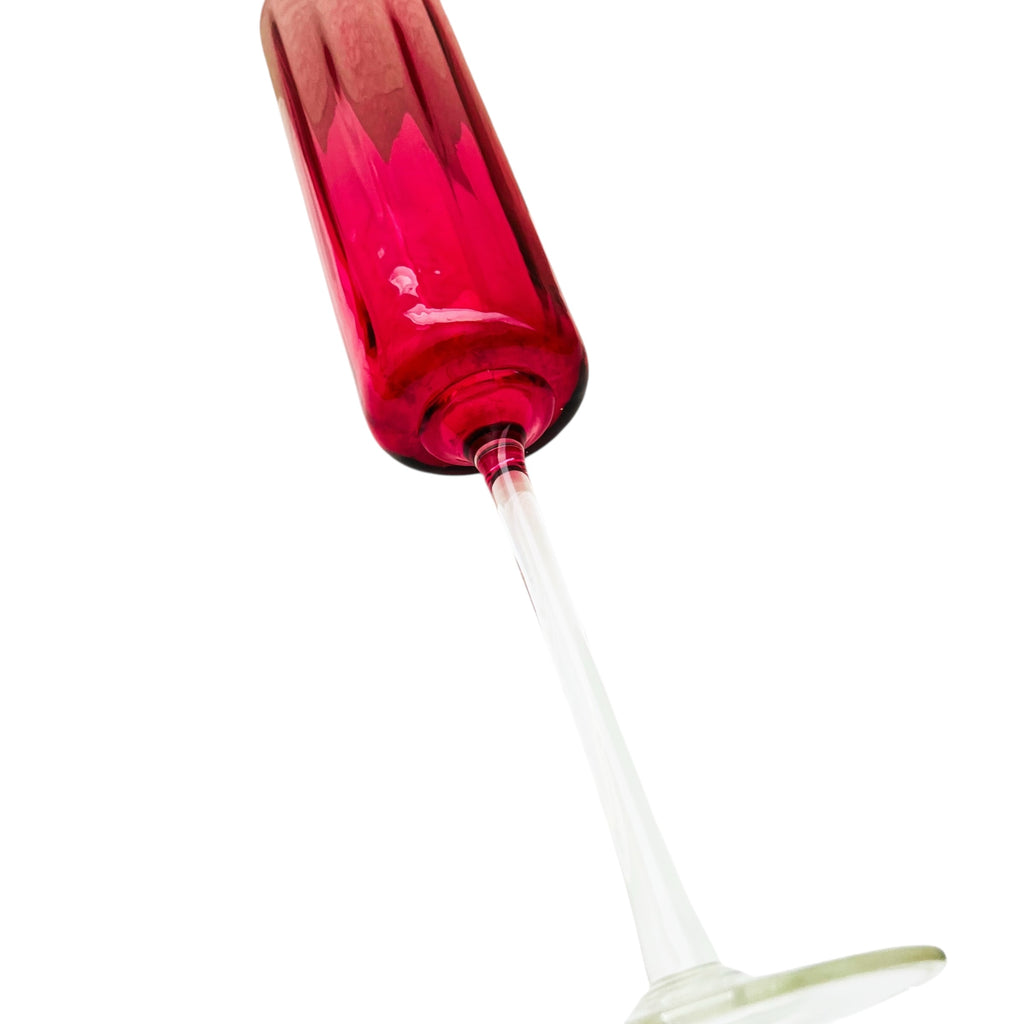 Vintage Cranberry Long Stem Glass Vase