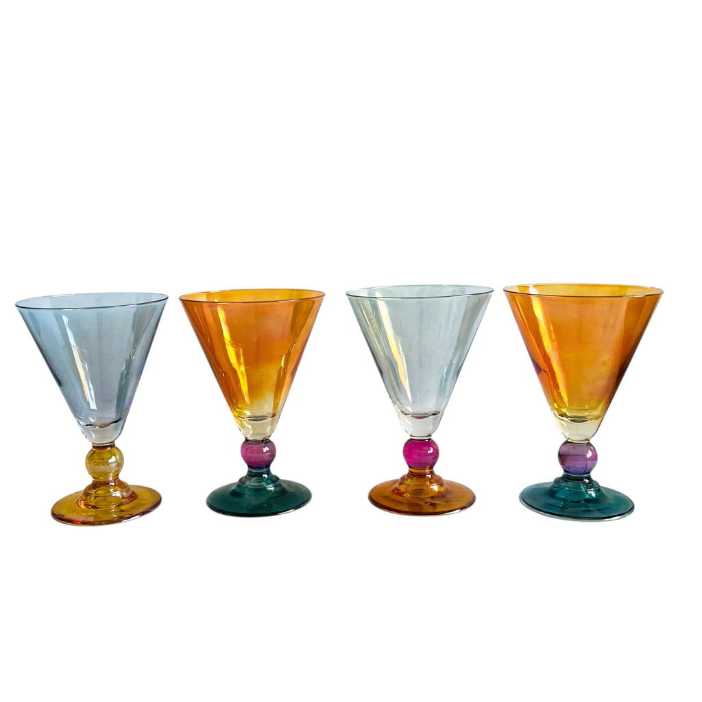 Vintage Si-An Cristallerie Italian Iridescent Cocktail Glasses