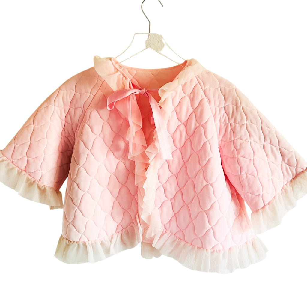 Vintage Quilted Pink Ruffle Trim Bed Jacket