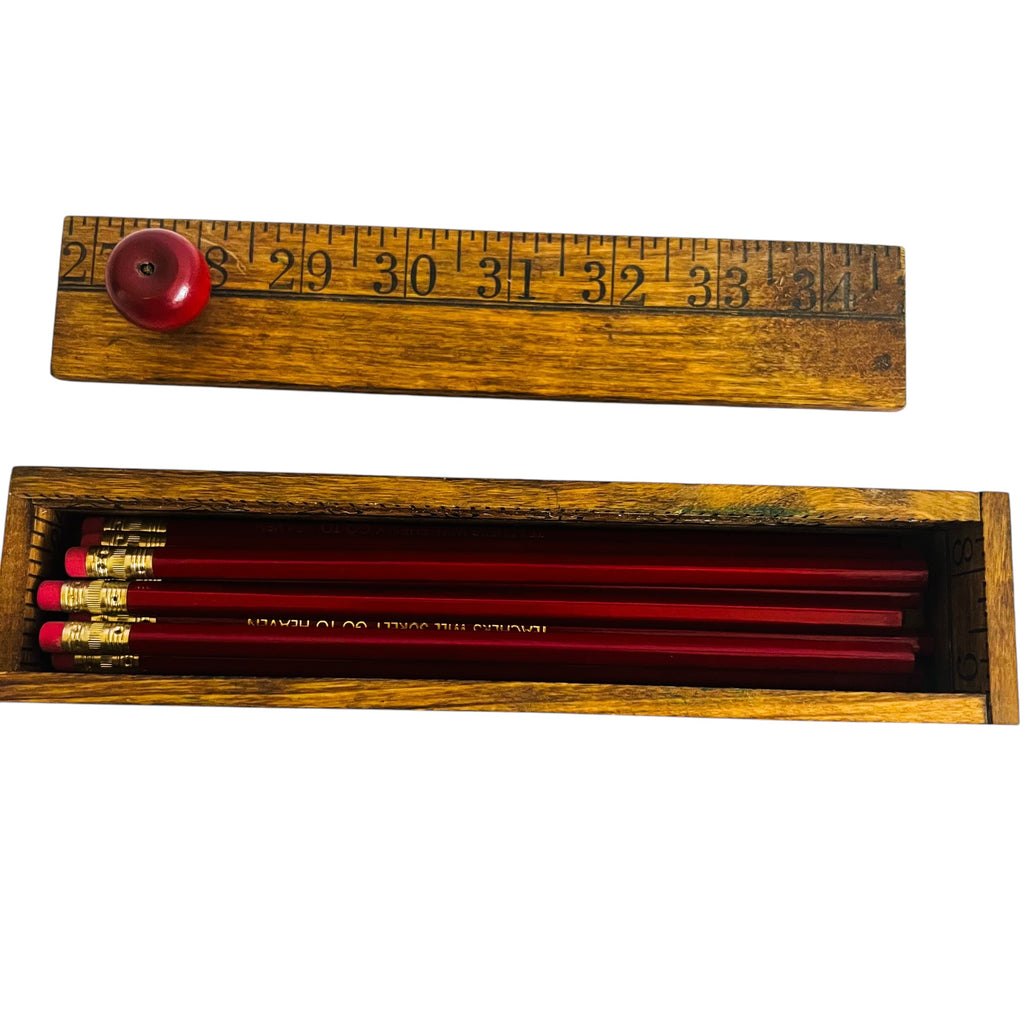 Pencil Case Ruler Wood All Teachers Will Surely Go To Heaven Pencils Box