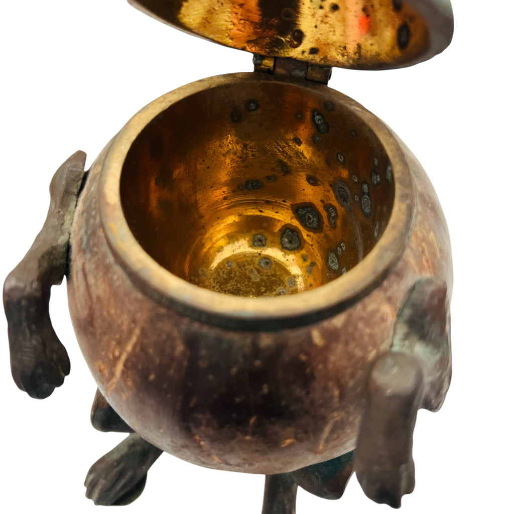 Vintage Arthur Court Rabbit Brass & Wood Hinged Inkwell Trinket Box