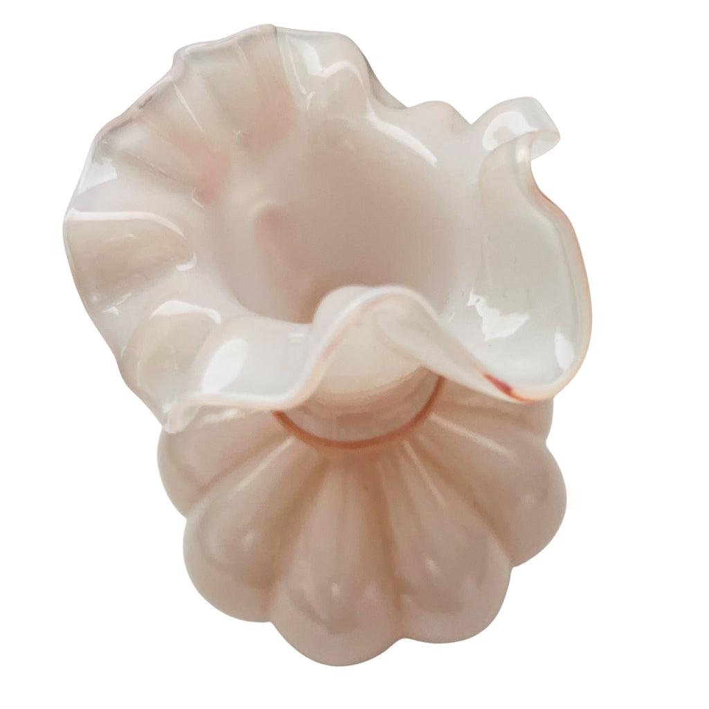 Vintage Fenton Rose Overlay Ruffle Melon Pitcher