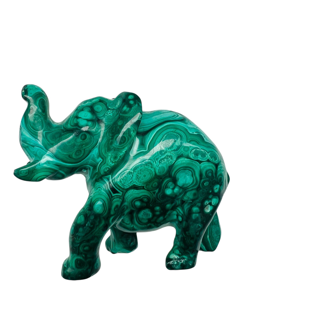 Elephant Carving Hand Carved Polished Malachite Sculpture